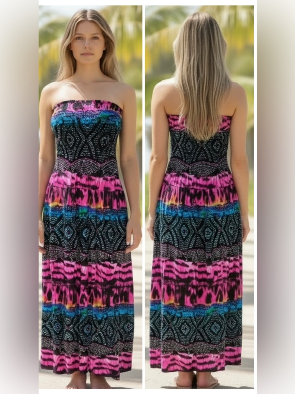 Speed Control Boho Strapless Dress Skirt Tiered Elastic Waist